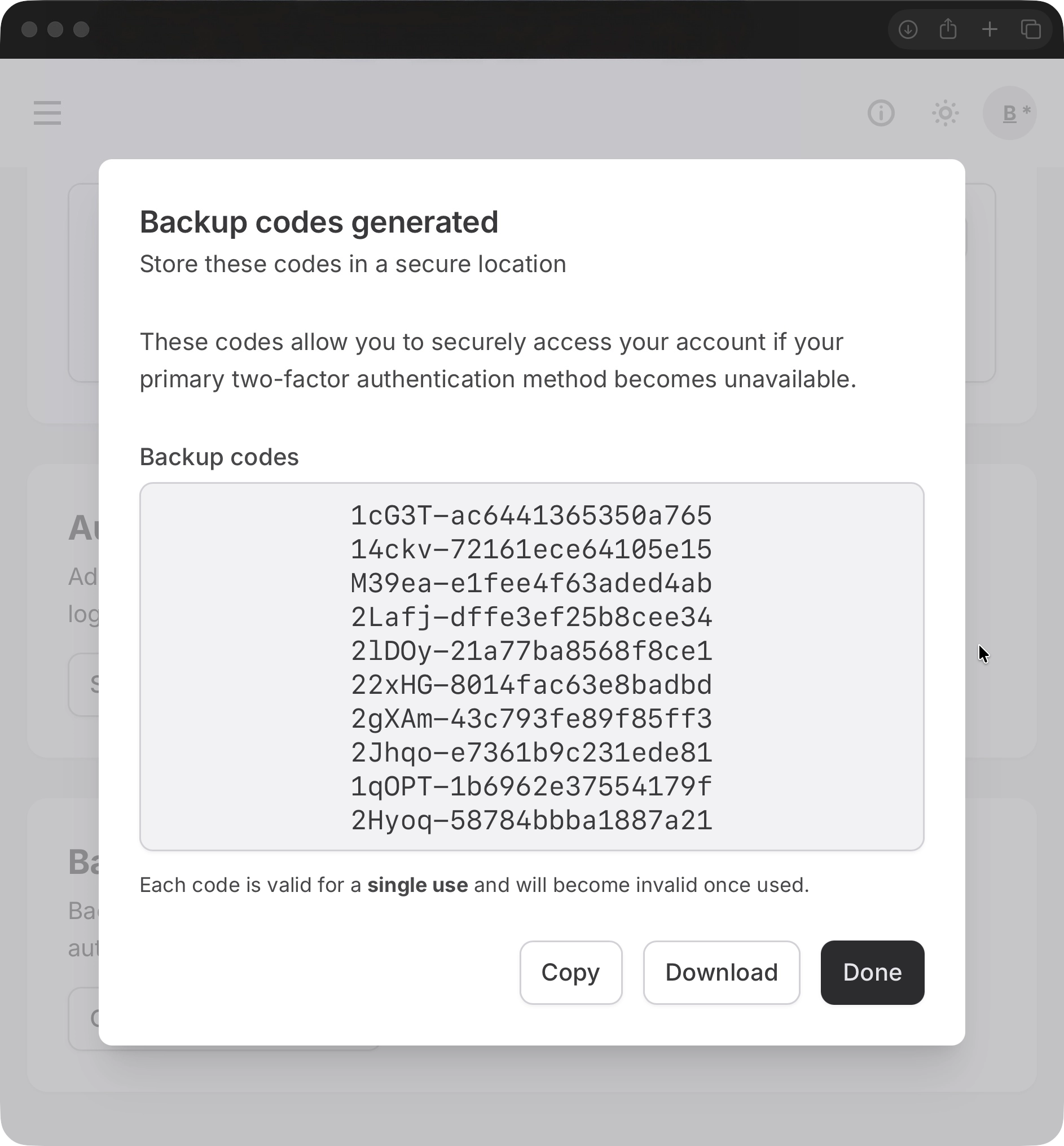 Backup codes