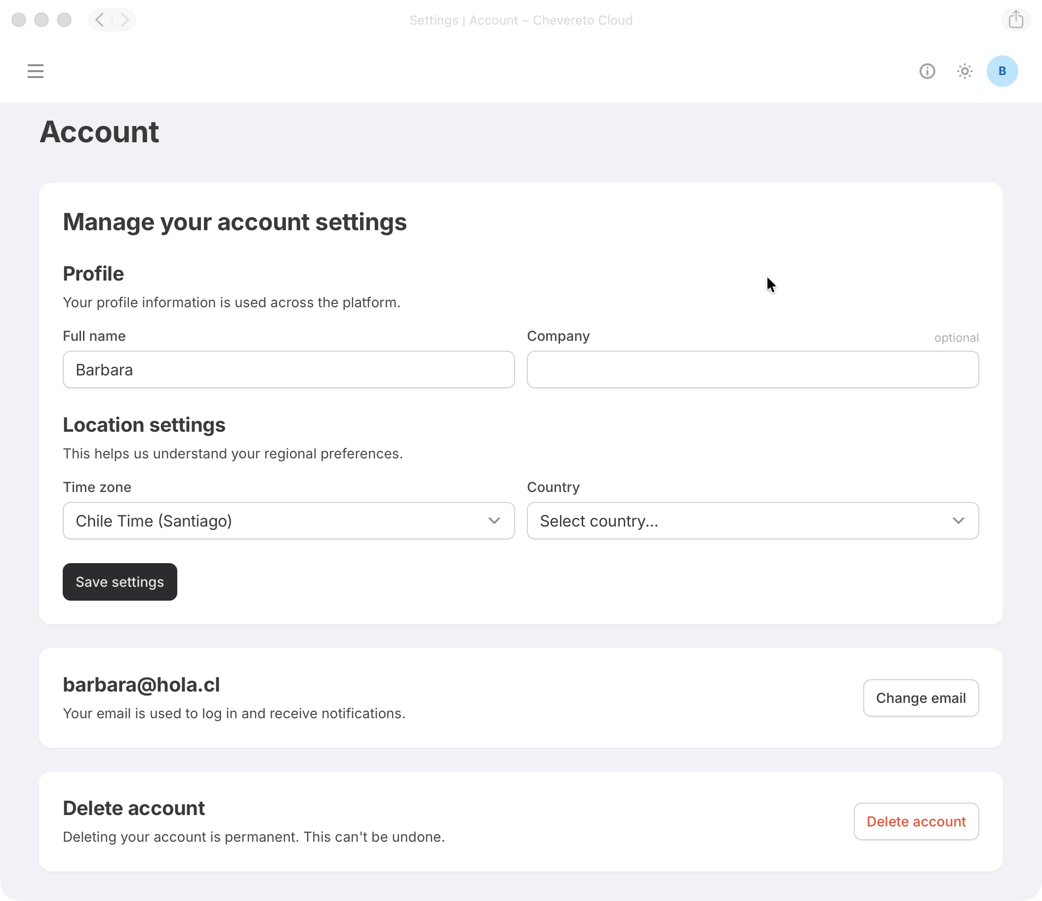 Account settings