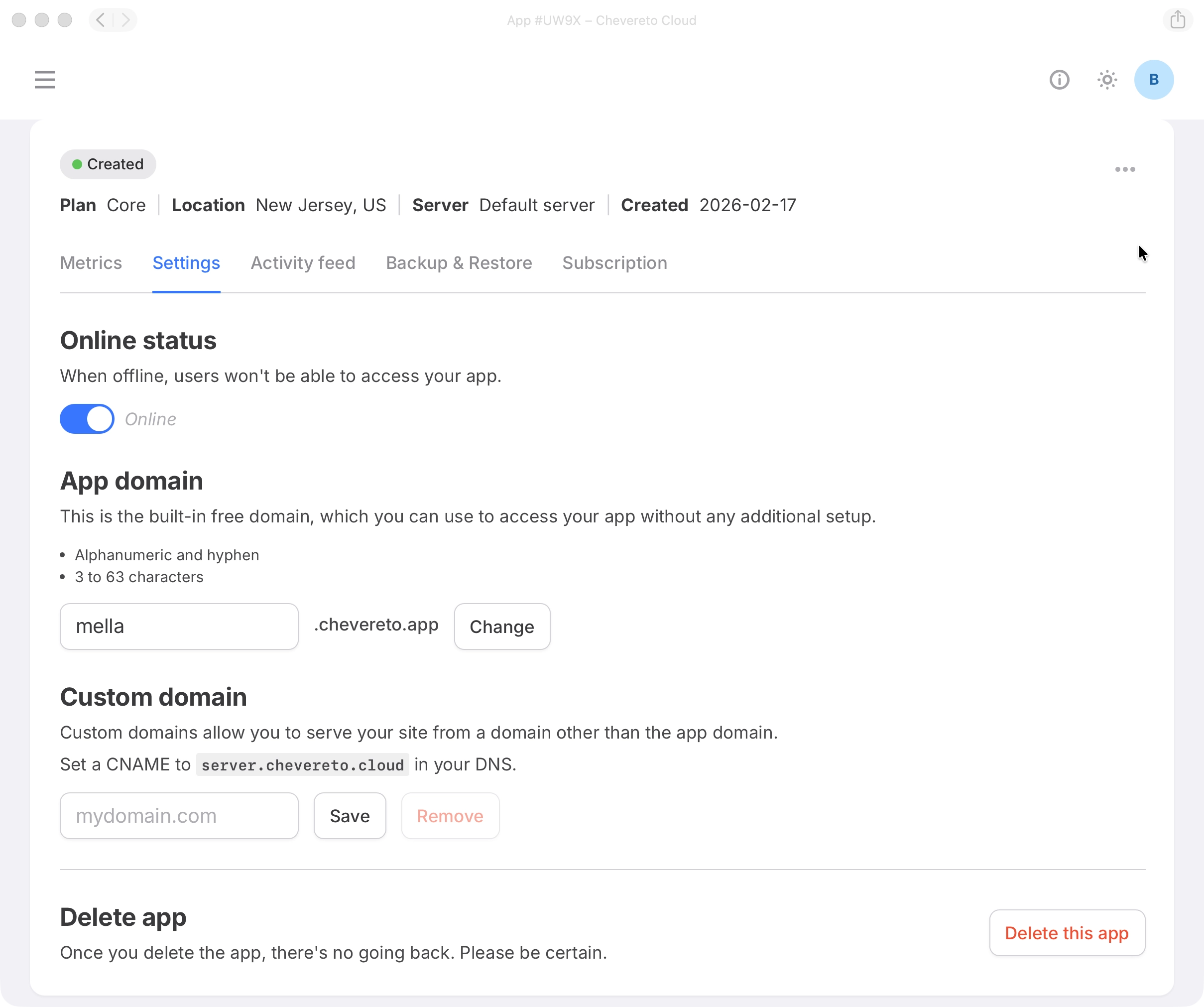 App settings